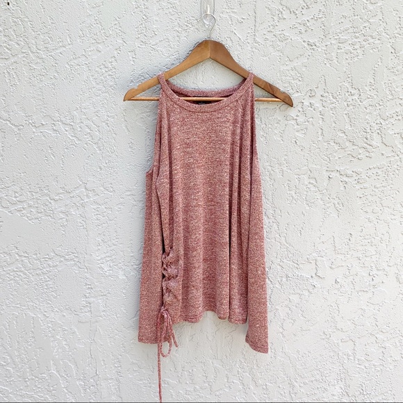 Fashion Nova Sweaters - Fashion Nova Cold Shoulder Red Marled Sweater sz L